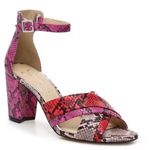 New! Jessical Simpson Maudri Faux Snakeskin Punk Black Ankle Strap Sandals